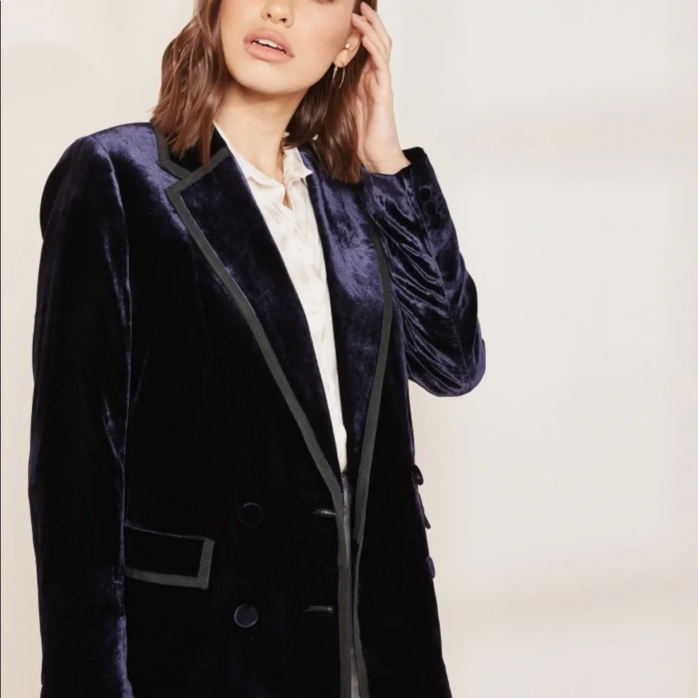 New J.crew Double Breasted Blue Velvet Blazer Size 2 small S - Picture 5 of 11